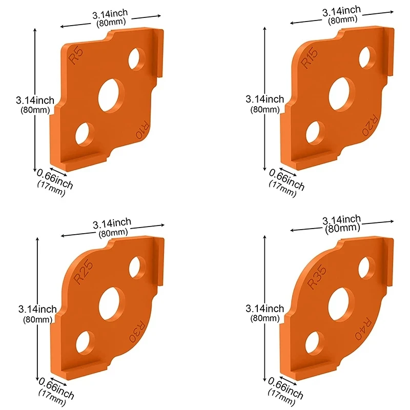 MAKLE Woodworking Router Corner Radius Templates Jig R5 to R40 Routing Curved Corners Milling Circular Radian Hardness ABS Tool