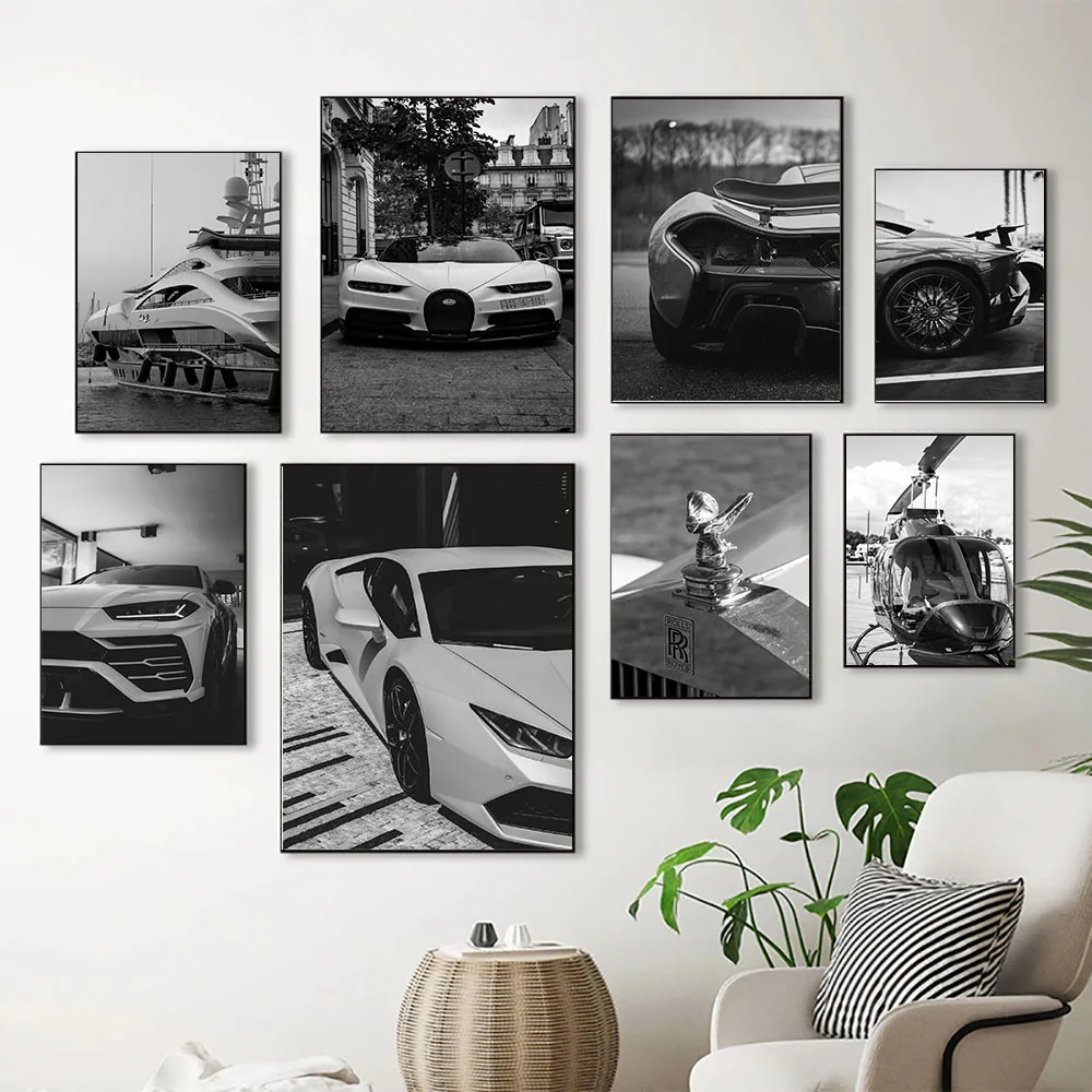 

Black White Fashion Luxury Brand Race Car Wall Art Canvas Painting Nordic Posters And Prints Wall Pictures For Living Room Decor