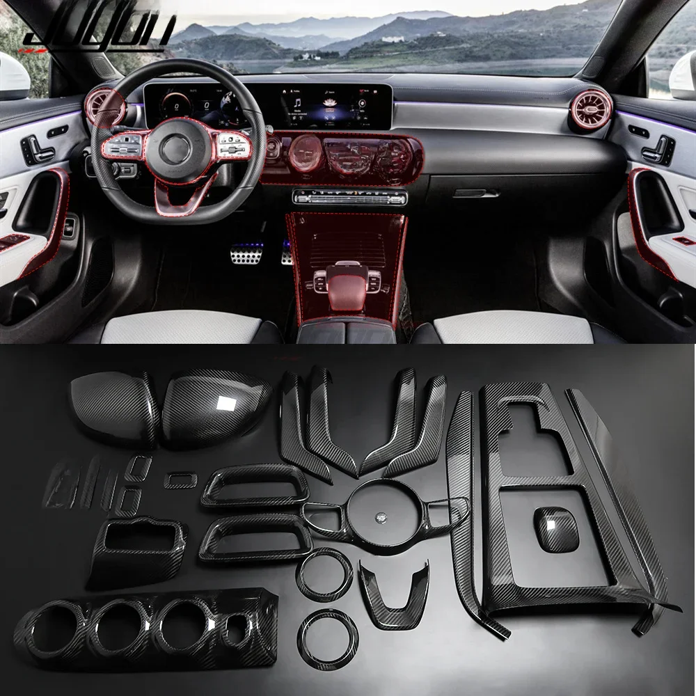 Real Carbon Fiber Car Interior Trim Voor Mercedes Benz Cla Klasse W177 W247 C118 Achteruitkijkspiegel Versnellingspook air Vent Outlet Cover - afbeelding 2