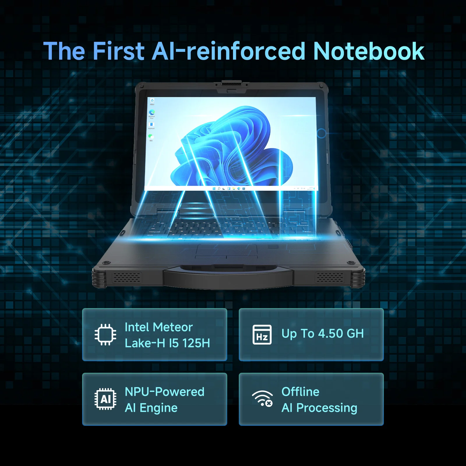 كمبيوتر محمول ONERugged Rugged N14M، 14 بوصة Windows 11 Pro Ultra 7، كمبيوتر محمول صناعي 32 جيجابايت + 256 جيجابايت، يدعم التبديل السريع - كمبيوتر AI