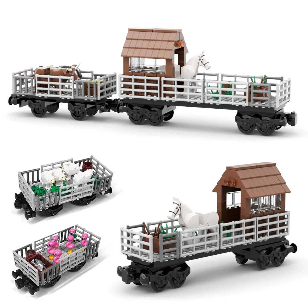 MOC Train véhicule de Transport d'animaux bloc de construction ensemble de châssis de Train modulaire mouton cheval vache cochon camion bricolage jouets pour garçons