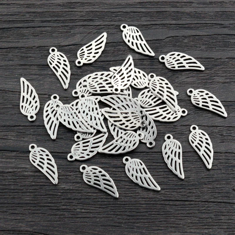 30 sztuk 14x6mm nie znikną uroki 316 ze stali nierdzewnej skrzydła bransoletka naszyjnik wisiorek Charms DIY tworzenia biżuterii ustalenia — zdjęcie 2