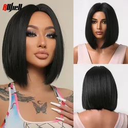 Short Black Bob Synthetic Wigs for Women Middle Part Straight Hair Heat Resistant Wigs African Female Natural Daily Party Use