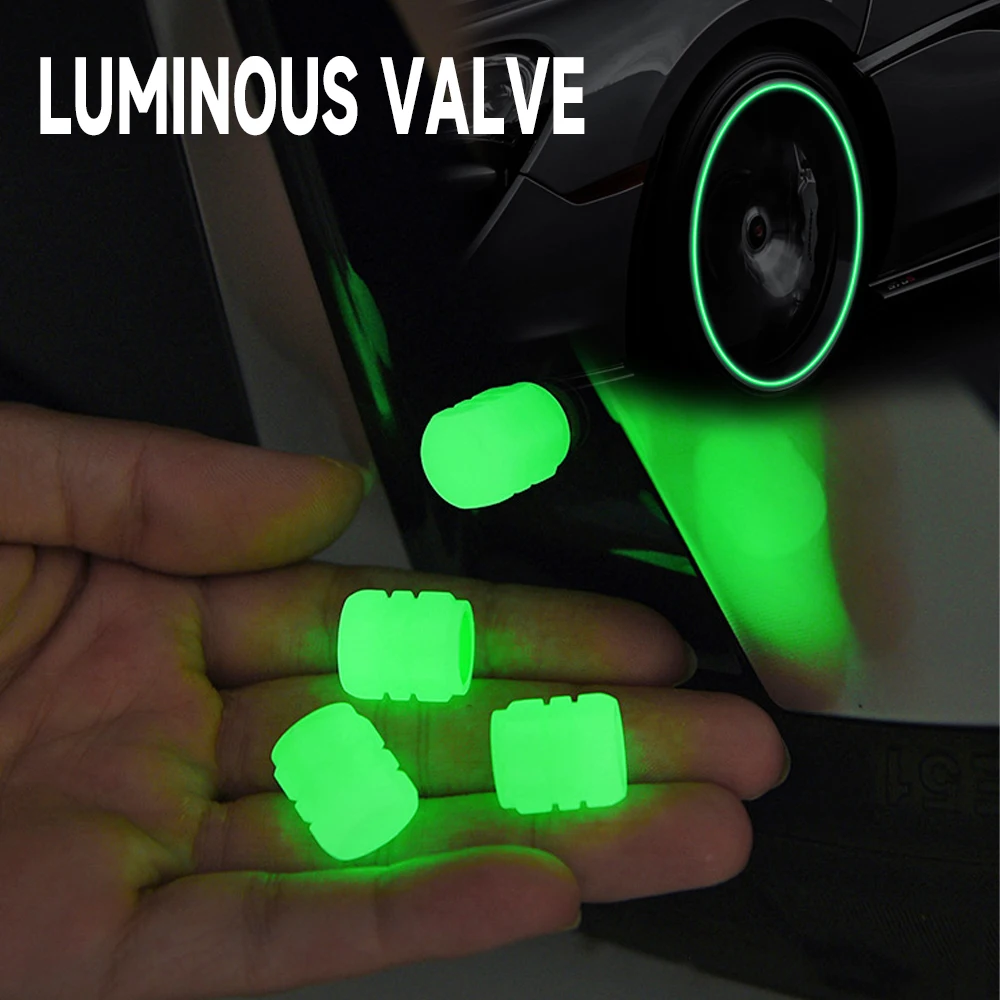 Luminous Tire Valve Caps Car Bicycle Motorcycle Wheel Hub Night Glow Decor Tire Dust-Proof Cover Universal Car Accessories