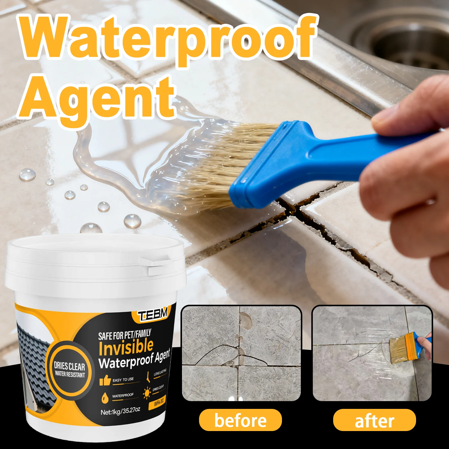 Transparent Invisible Waterproof Sealant, Leak Repair Coating For Roofs Tiles Wood Concrete Outdoor Indoor Surfaces Colorless
