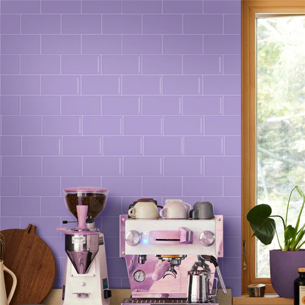 Simulation Purple Tile Stickers For Bath Kitchen Wall Waterproof Bathroom Wash Basin Wall Sticker Self-adhesive 3D Wallpaper DIY