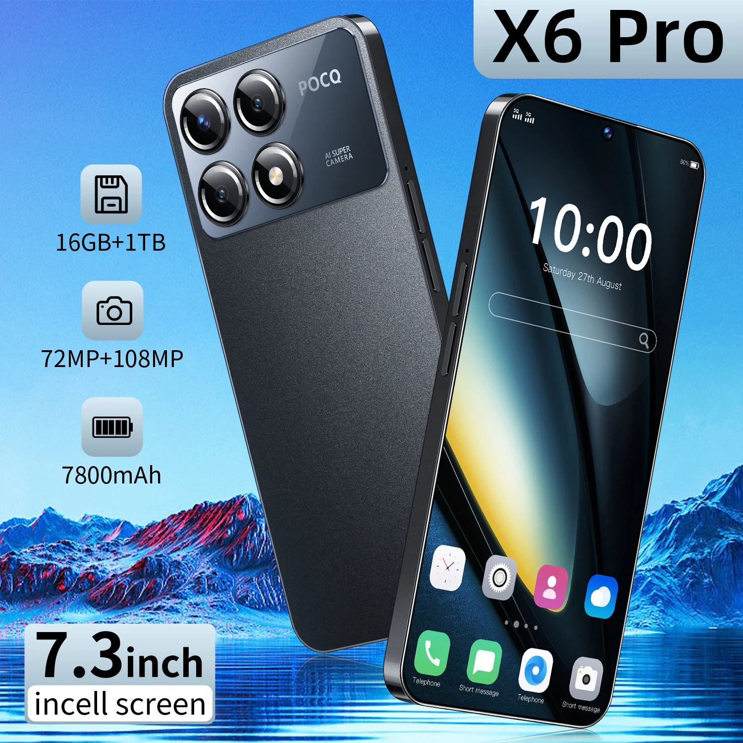 2025 New high-end mobile phones X6 Pro Smartphone 7.3 inch Global Version 16G+1T Android14 72+108MP Camera Cellphone 5G 7800mAh