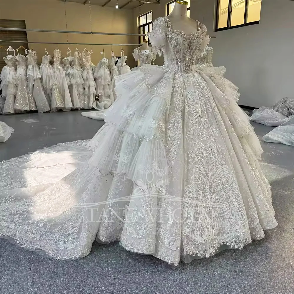 Vestido De Novia Civil De manga corta con escote corazón, Vestido De Novia con cristales, Vestido De Novia con abertura en la espalda, Vestido De Novia De lujo