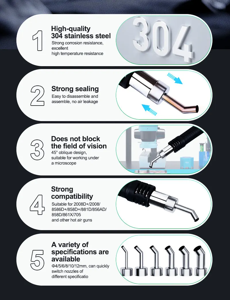 RELIFE 858 سلسلة منحني فوهة 4/5/6/8/10/12 مللي متر ل 2008D +/2008/8586D +/858D +/881D/856AD/858D/861X/705 مسدس هواء ساخن #2