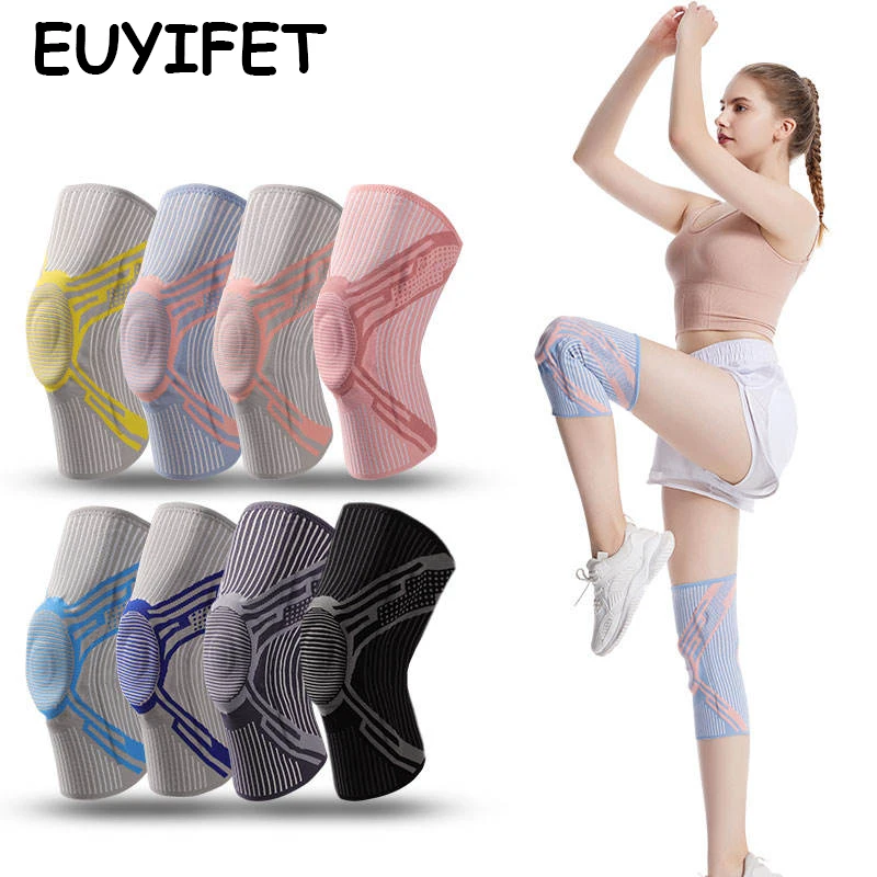 1 Pair Knee Brace Fitness Running Cycling Elastic Knee Protector Silicone Gel Spring Support Knee Pads for Arthritis Pain Relief