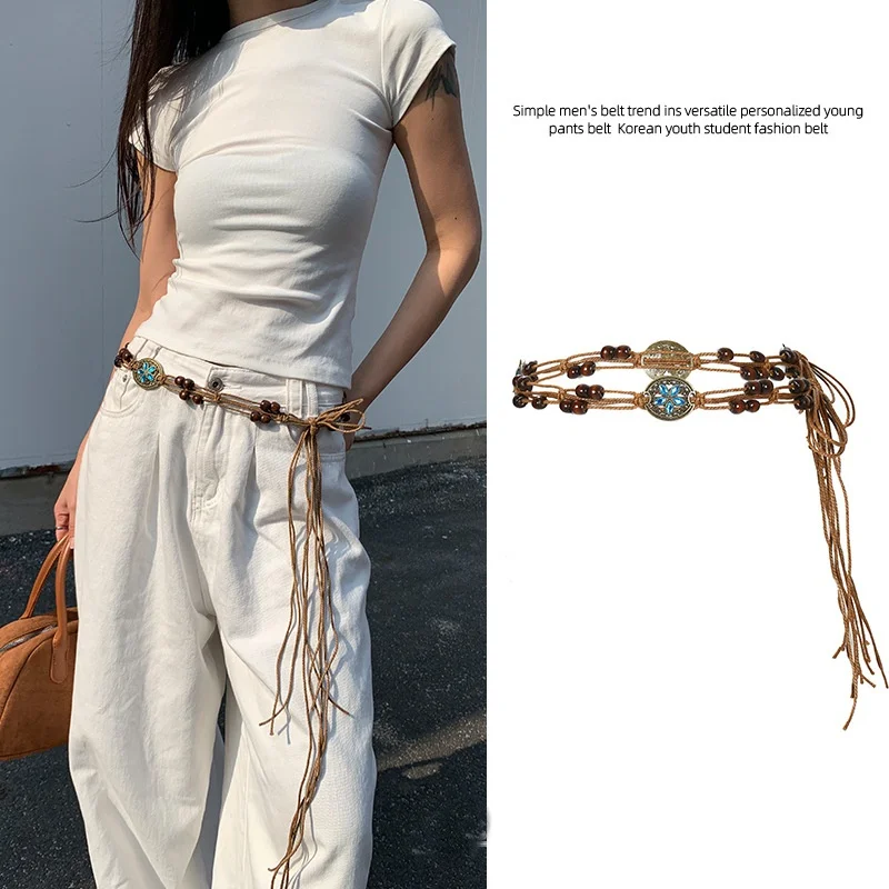 Hot Sale Chinese Style Pure Handmade Woven Belt 174-182cm Simple Decorated Waist Rope for Dress and Jeans