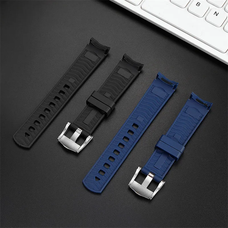 20mm Rubber Strap Curved End for Omega Seamaster 300 Waterproof Diving Stainless Steel Buckle Men Replacement WatchBand