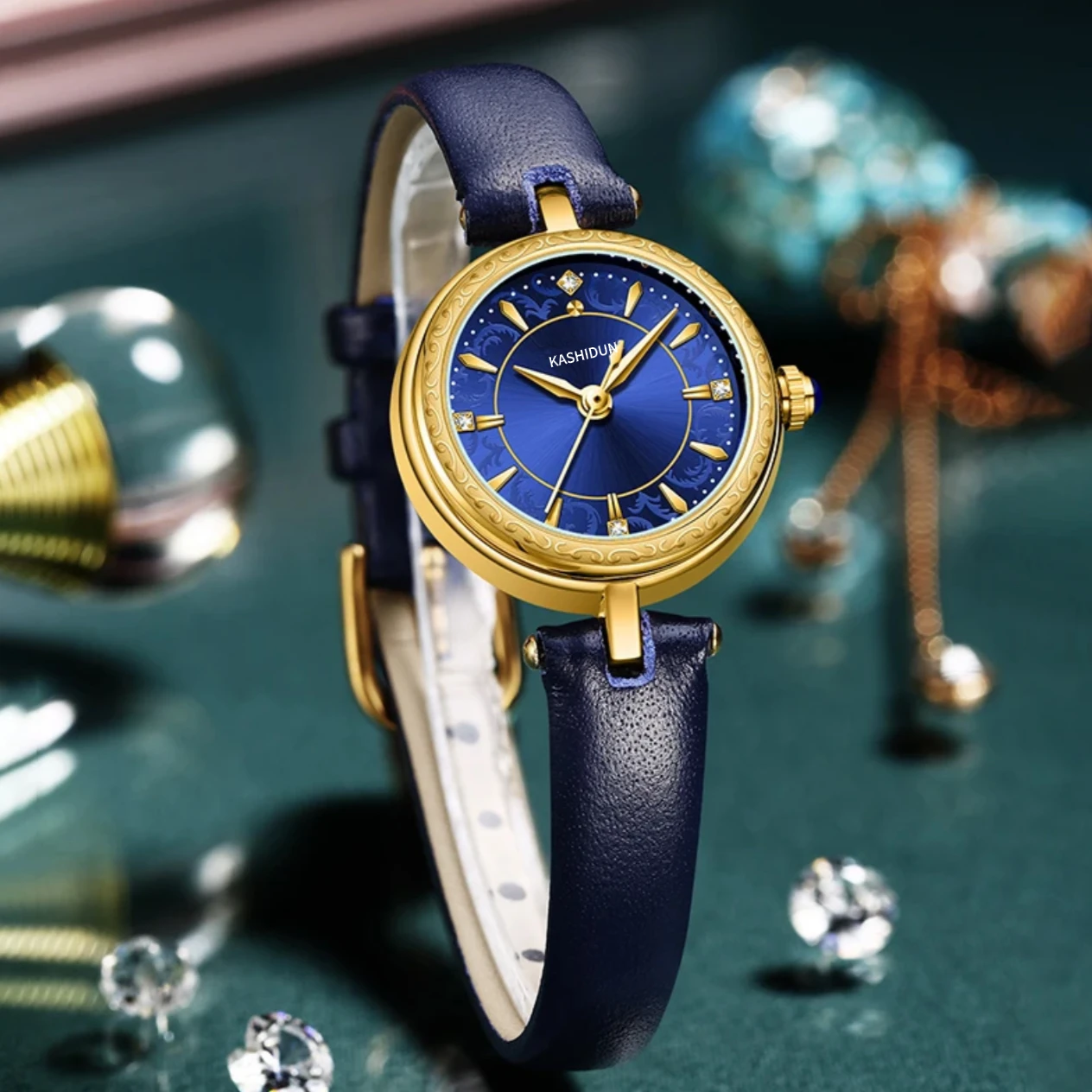 1 piece casual elegant watch quartz wristwatch, small and exquisite blue dial round dial, suitable for daily wear, banquets and