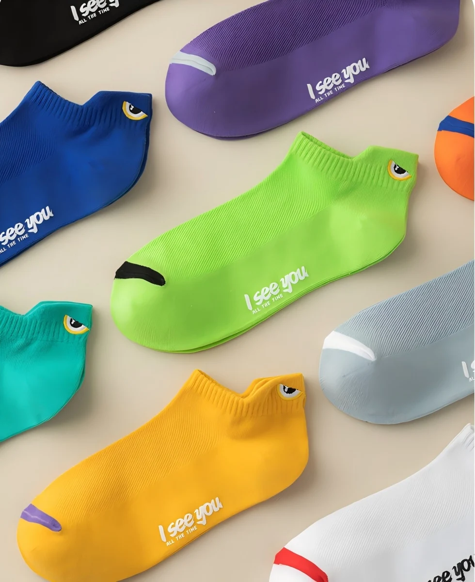 

5/10 Pairs of Fashionable Mesh Summer Cute Cartoon Eye Embroidered Sweat-Absorbing and Breathable Low-Waist Shallow Mouth Sports