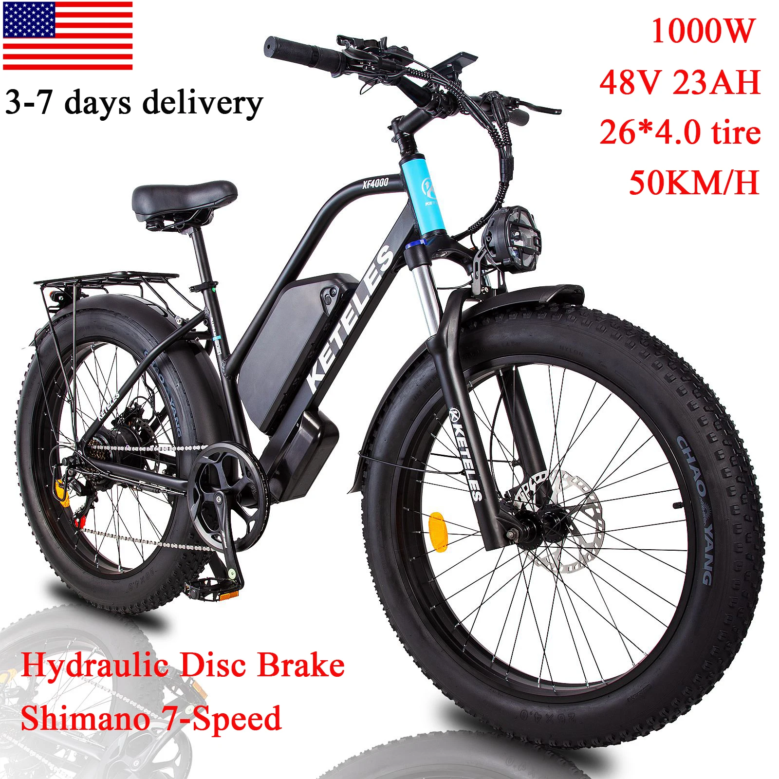 

Electric Bike XF4000 Big Battery Version, 48V, 23Ah, 1000W Hydraulic Disc Brake, 26 "x 4.0" Fat Tire E Bikes