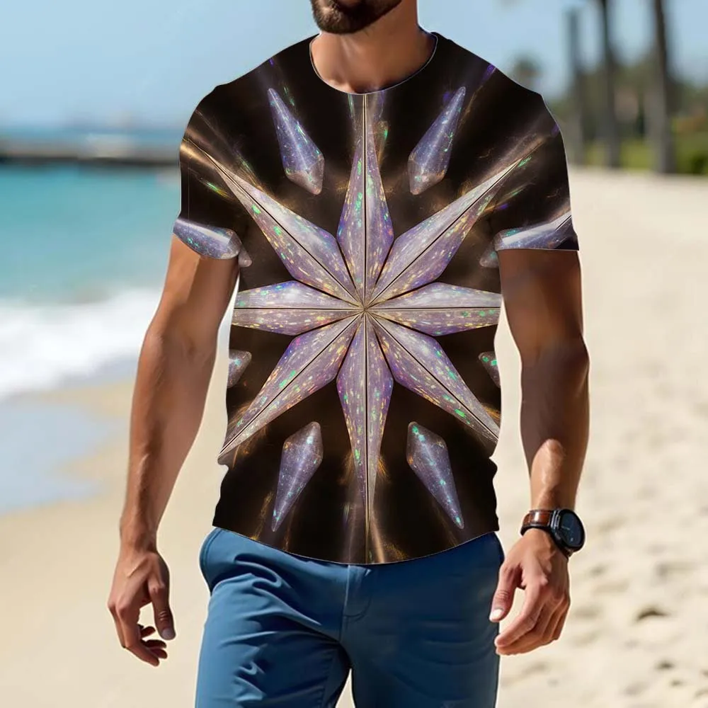 Men's Fashion T-shirt Polygonal 3d Printing Street Harajuku Round Neck Short Sleeve Summer Casual Sports Top 2024 New Menswear