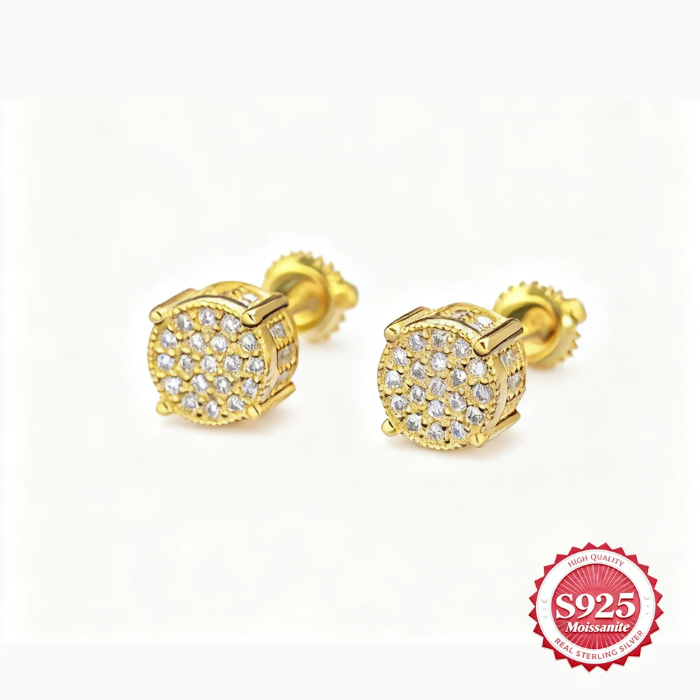 

7MM Moissanite Halo Stud Earring S925 Silver Synthetic Diamond Decorated Fashionable Hiphop Jewelry Women Men Trend Daily Gifts