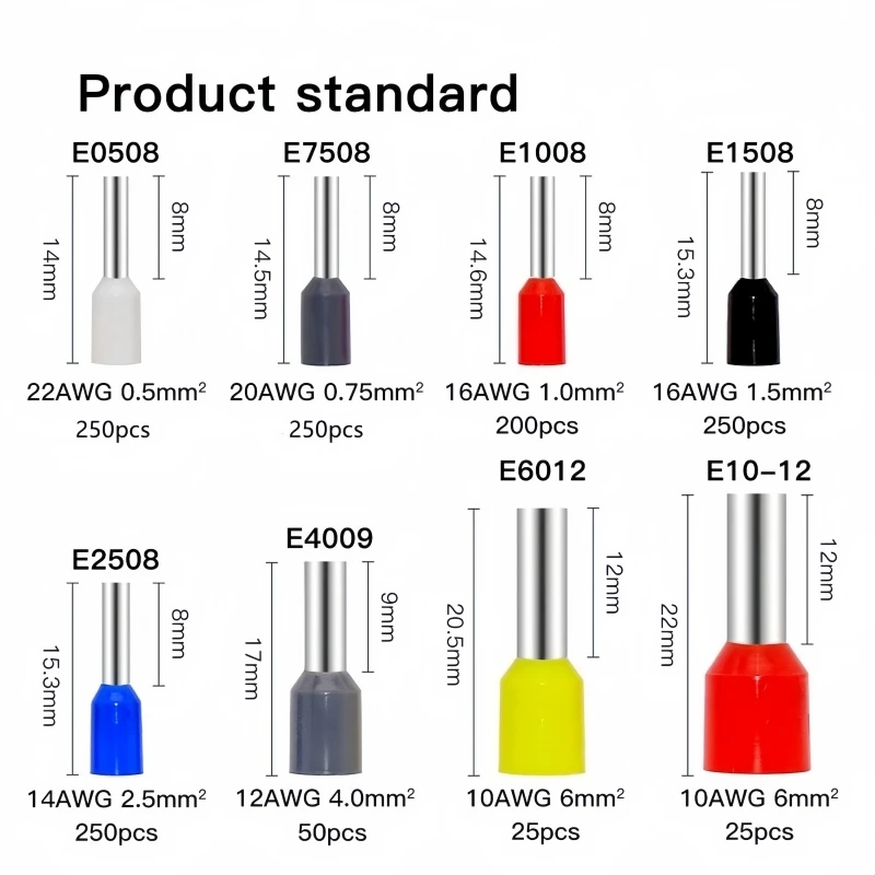 Insulated Wire Connectors For Secure Electrical Connections, Tubular Crimp Terminals, 1300 Pcs per Box