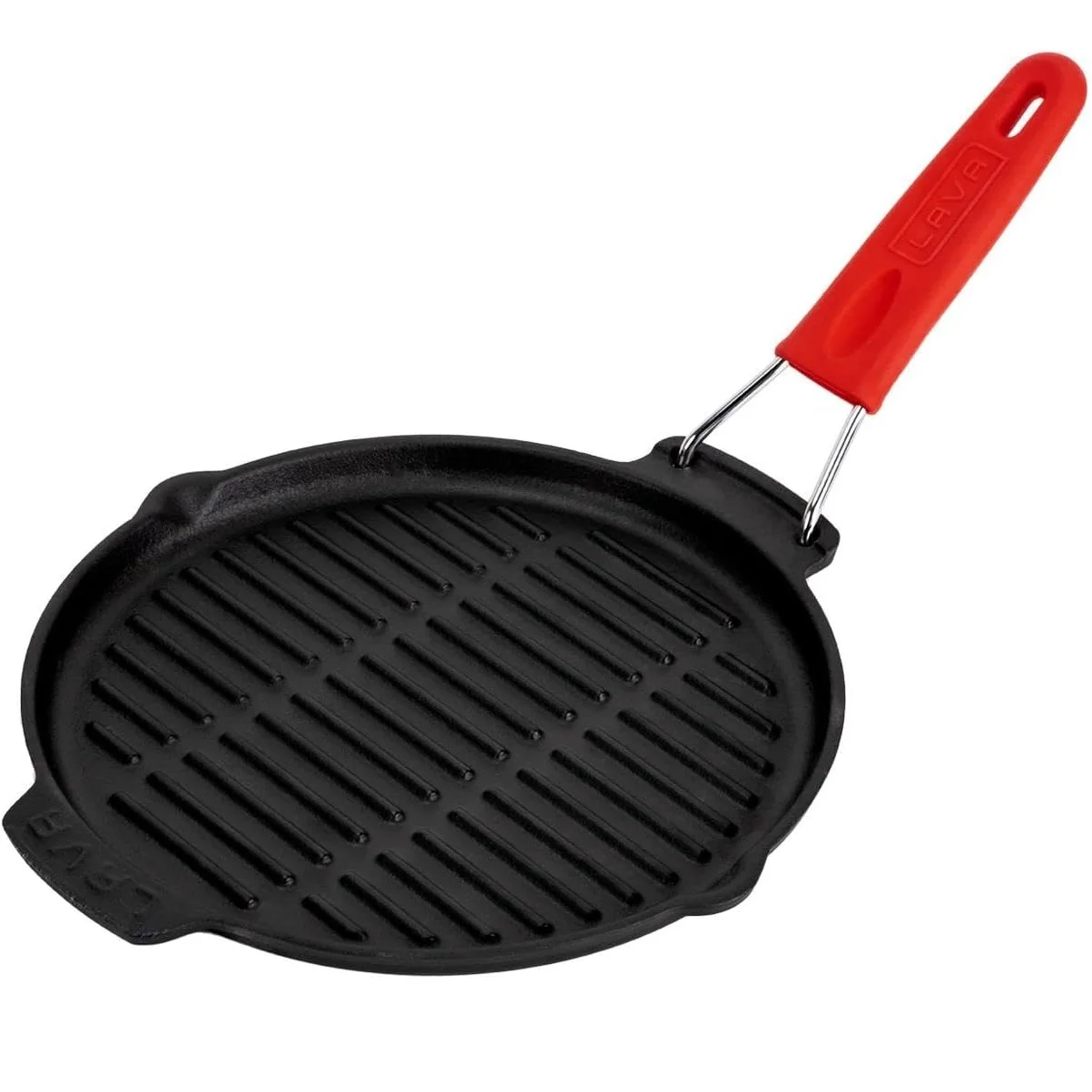 Lava Cast Round Shallow Grill Pan with Silicone Wire Handle 23 cm, Red