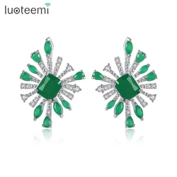 LUOTEEMI Design Exquisite Earrings for Women Wedding Party Luxury Green Yellow CZ Stone Irregular Female Brincos Christmas Gifts