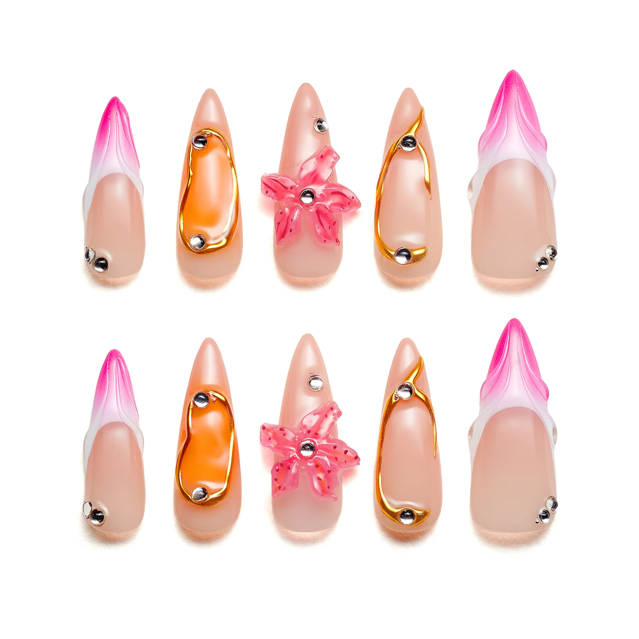 

12pcs Set Handmade Nail Tips Wearable Fashion High Quality Art Manicure for Daily Party Reusable Size L