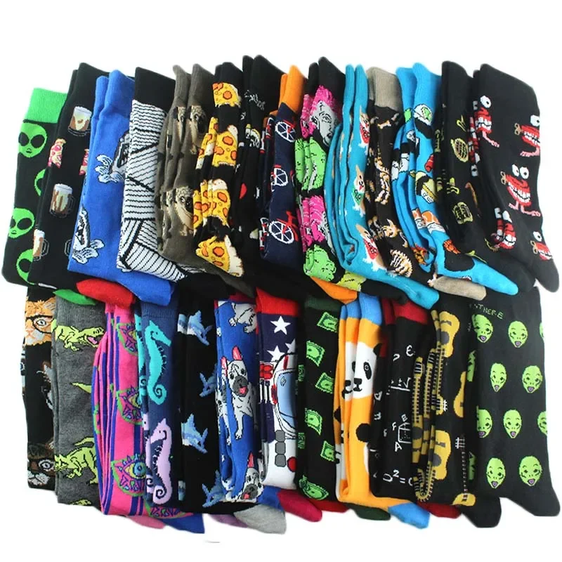 Coton heureux chaussettes drôles hommes Alien planète requin fou Design Sokken unisexe nouveauté dinosaure équipage Skateboard Calcetines Hombre