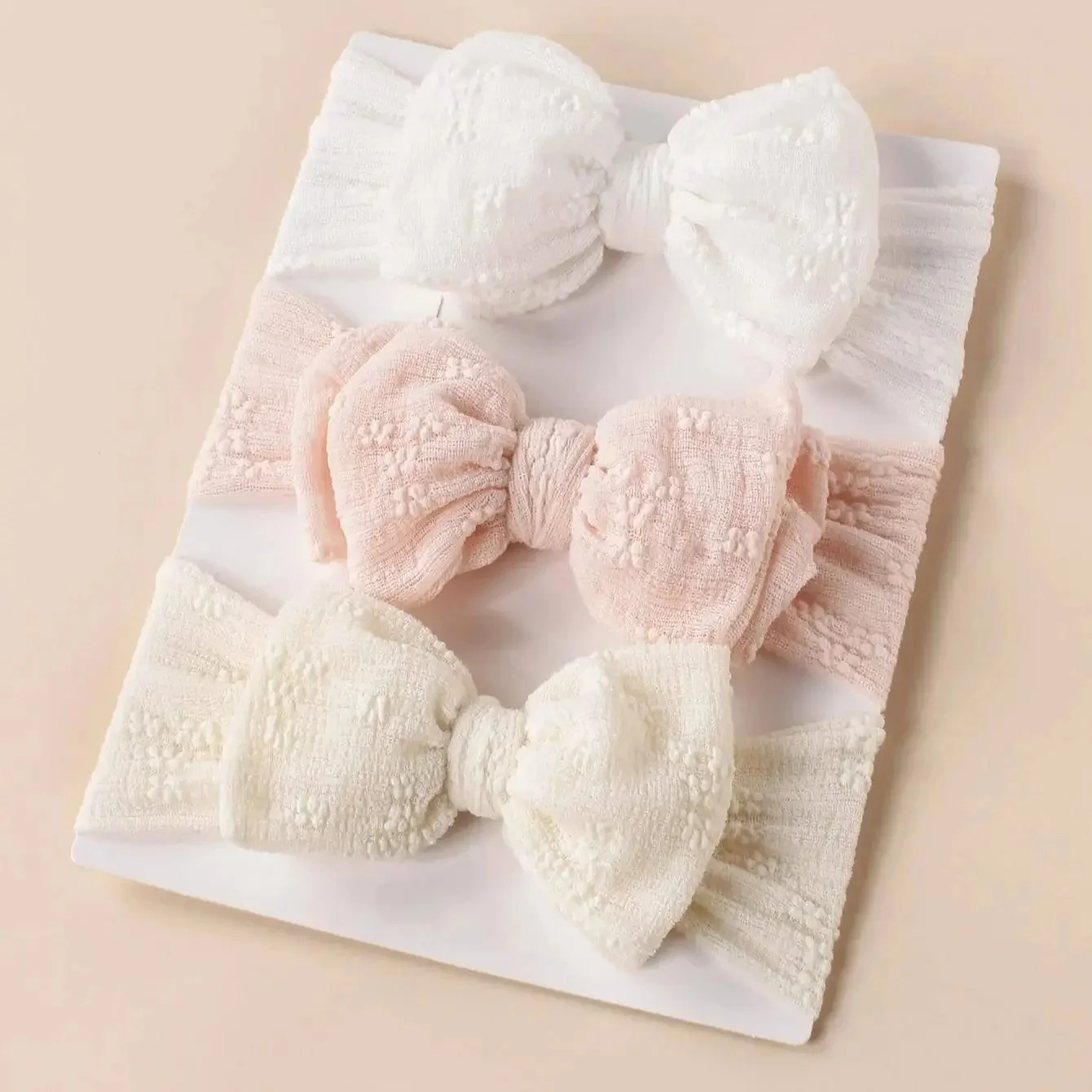 Bandeau en maille respirante et douce pour bébé, 3 pièces, avec nœud Double couche, haute élasticité, couvre-chef adapté aux nourrissons et aux jeunes enfants