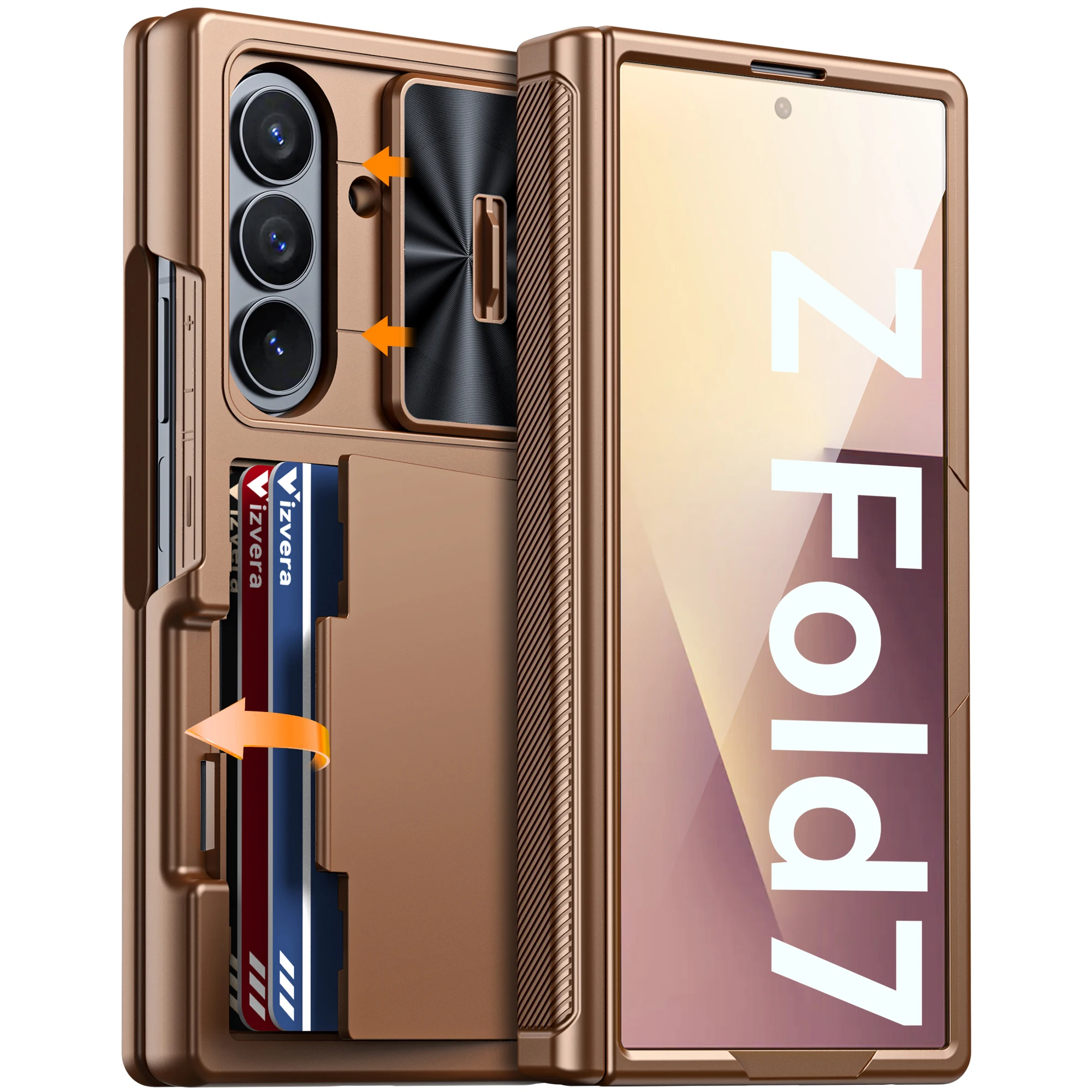voor Galaxy Z Fold 7, hoesje, RFID-portemonnee met kaarthouder, scharnierhoes, camerahoes, schokbestendig siliconen beschermend telefoonhoesje-zwart