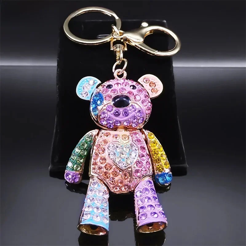 Mignon doux coloré plein cristal grand ours porte-clés alliage strass mode sac accessoires porte-clés bijoux en gros N9029