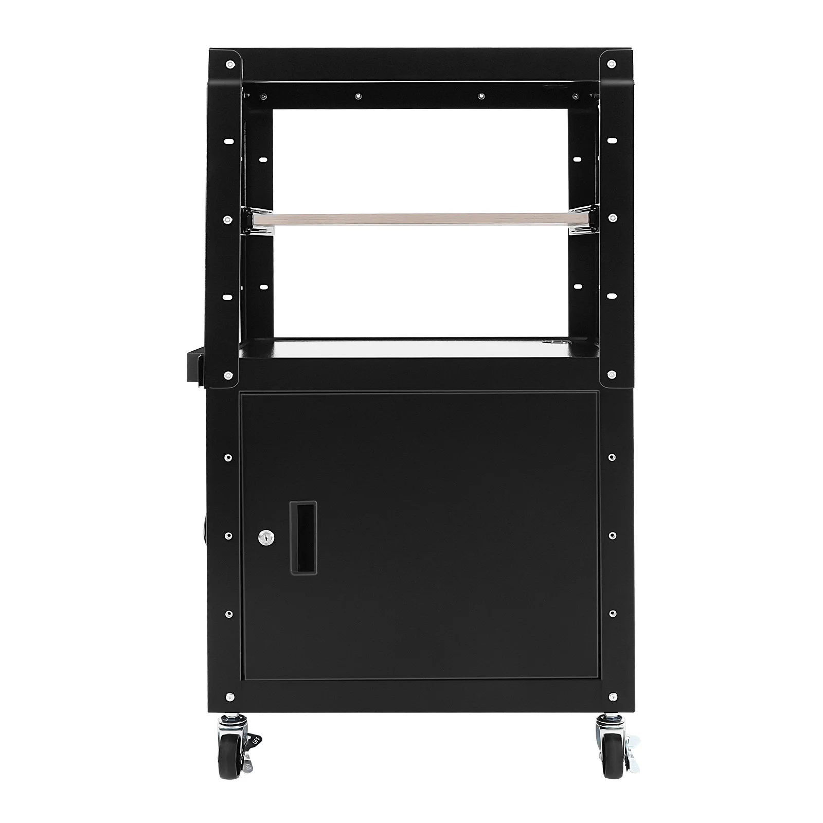 Steel Large AV Cart with Extra Storage - Adjustable Height Cart with Locking Cabinet, Pullout Tray, Power Strip,Easy to Assemble