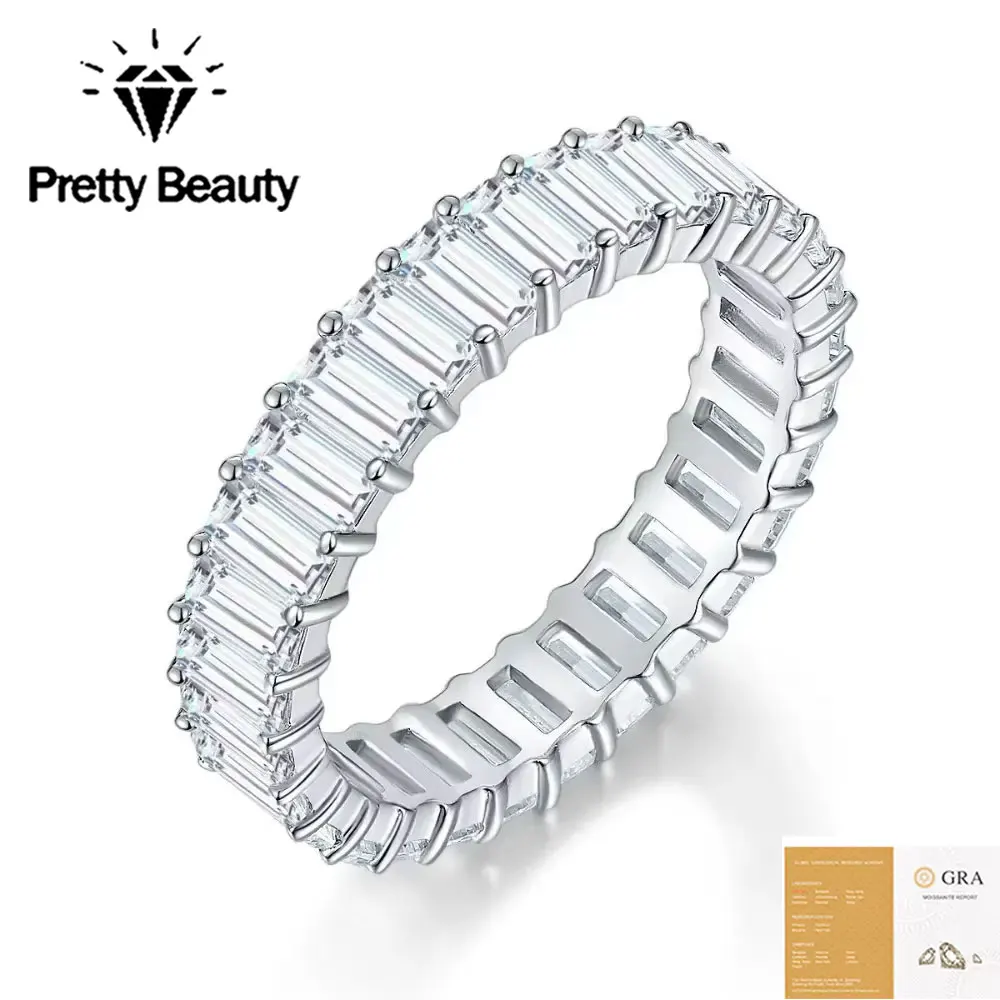 Pretty Beauty Moissanite Eternity Wedding Band for Women Emerald Cut Diamond Ring S925 Silver Luxury Jewelry Anniversary Gift