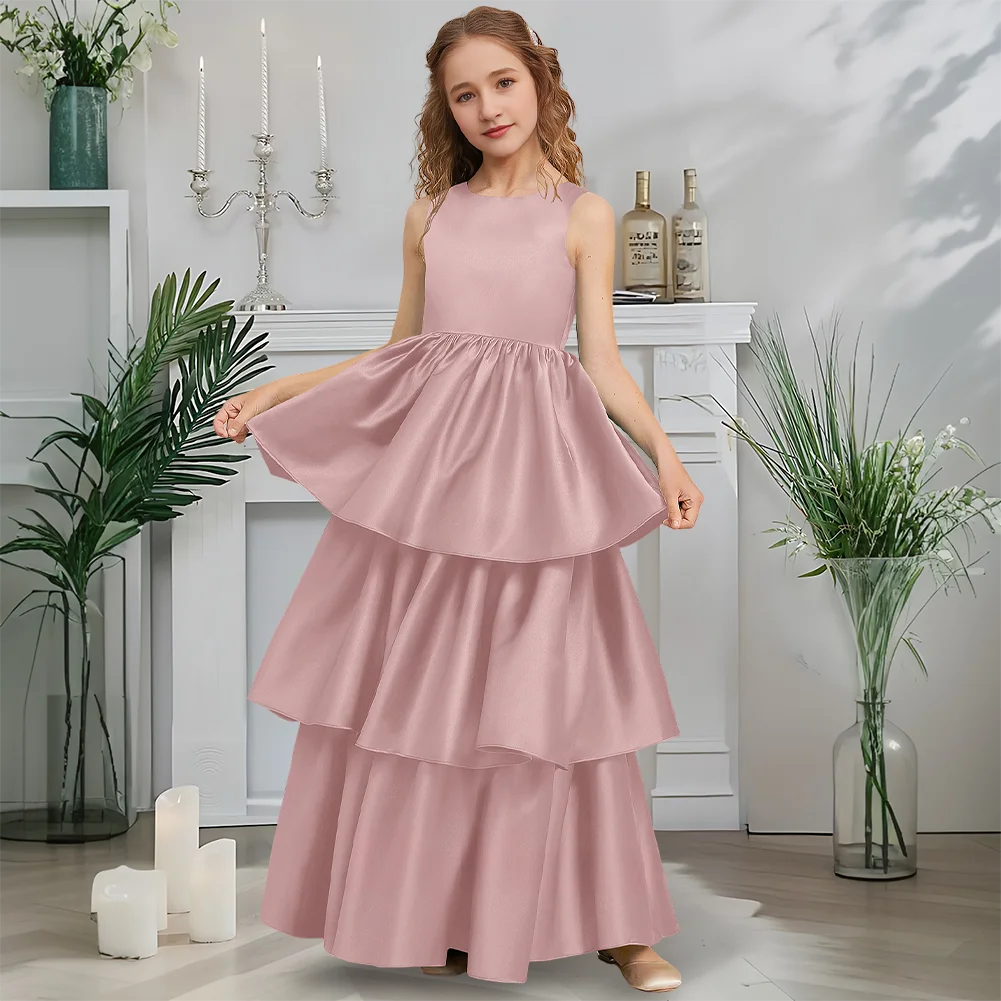 

Designer Ball-Gown Junior Bridesmaid Dress Twilight Emerald Flower Girl Dress Scoop Floor-Length Satin Garden Gala Wedding Party