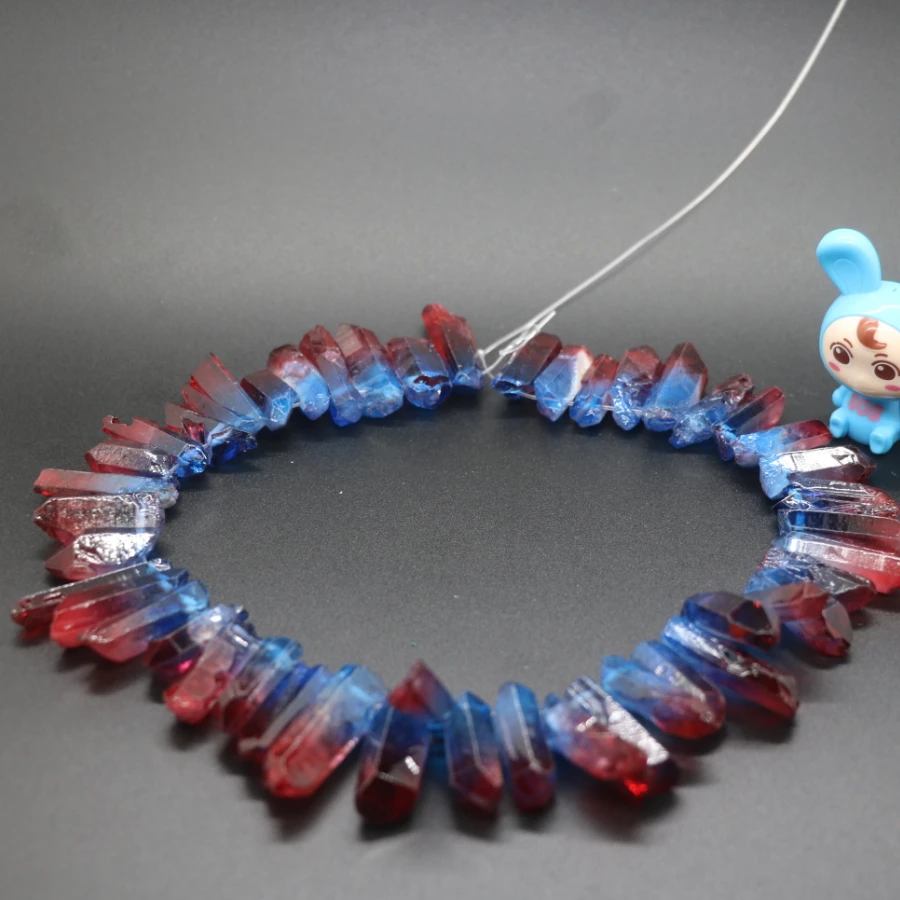 Natural Quartz Stick Beads Top Drilled Red Blue Two Gradient Raw Loose Point Jewelry Making DIY Necklace Earrings Accessories