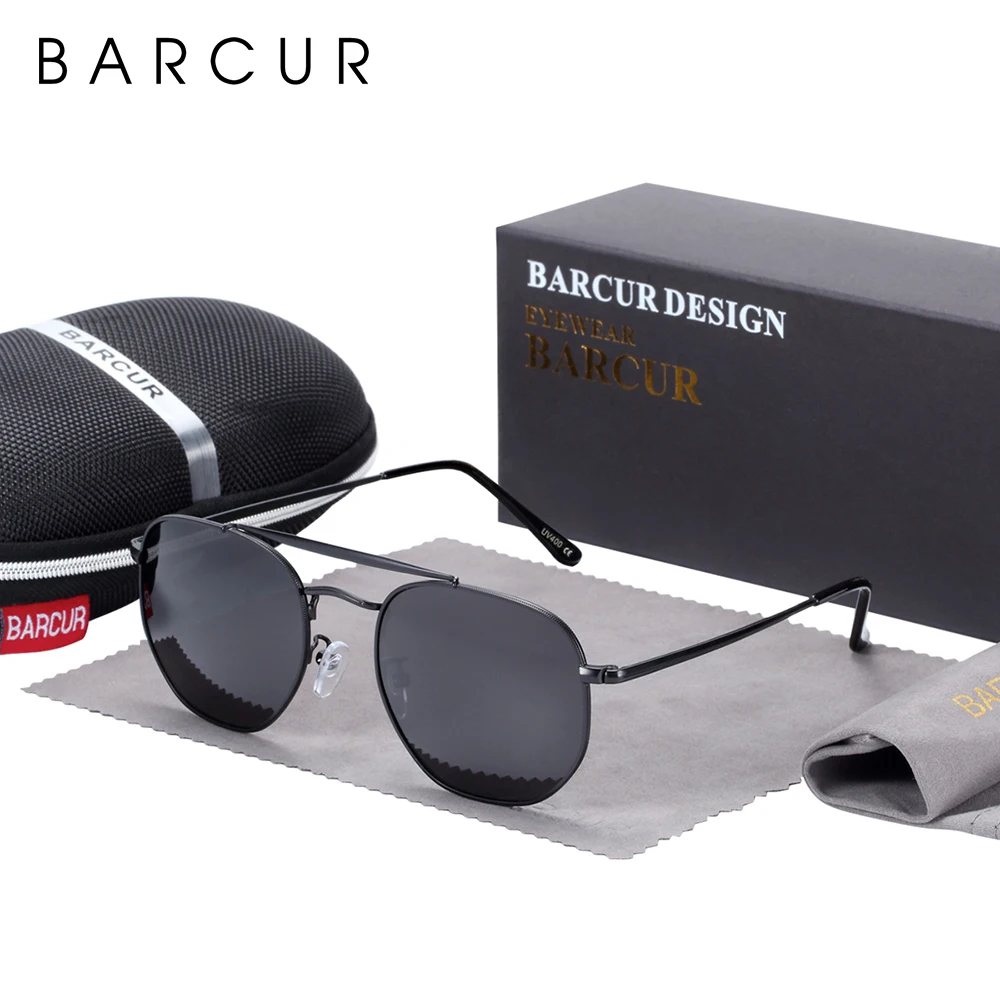 BARCUR Original Square Sunglasses For Men Polarized Women Hexagon Sun Glasses Oculos De Sol Gafas Lunette De soleil femme