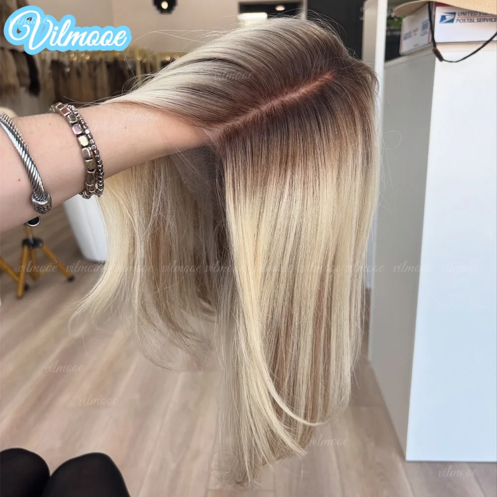 

Бразильские парики с кружевной передней частью 13x4, предварительно выщипанные, цвета светлого блонда, из натуральных волос, короткие прямые парики-боб, плотность 180%, с осветленными узелками