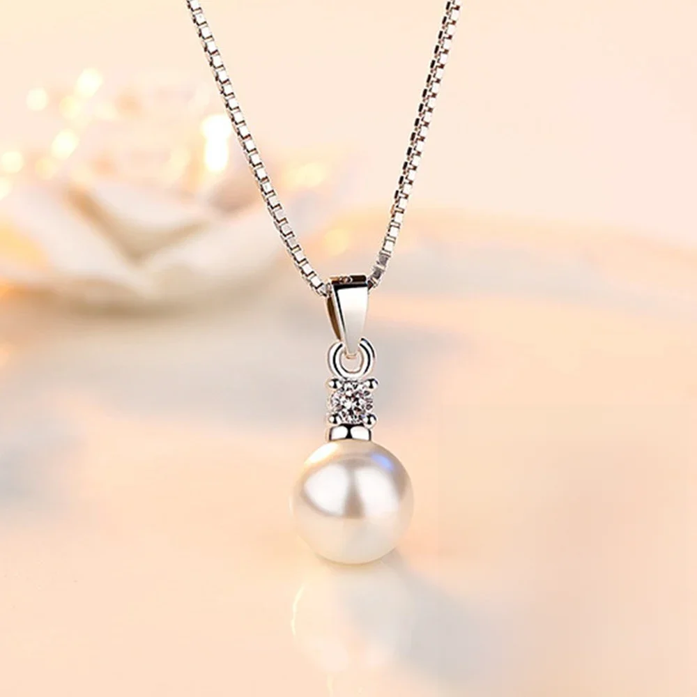 925 Sterling Silver New Ladies Fashion Jewelry Wysokiej jakości kryształowe cyrkonie Perłowe okrągłe naszyjniki dla kobiet Długość 45 cm — zdjęcie 2