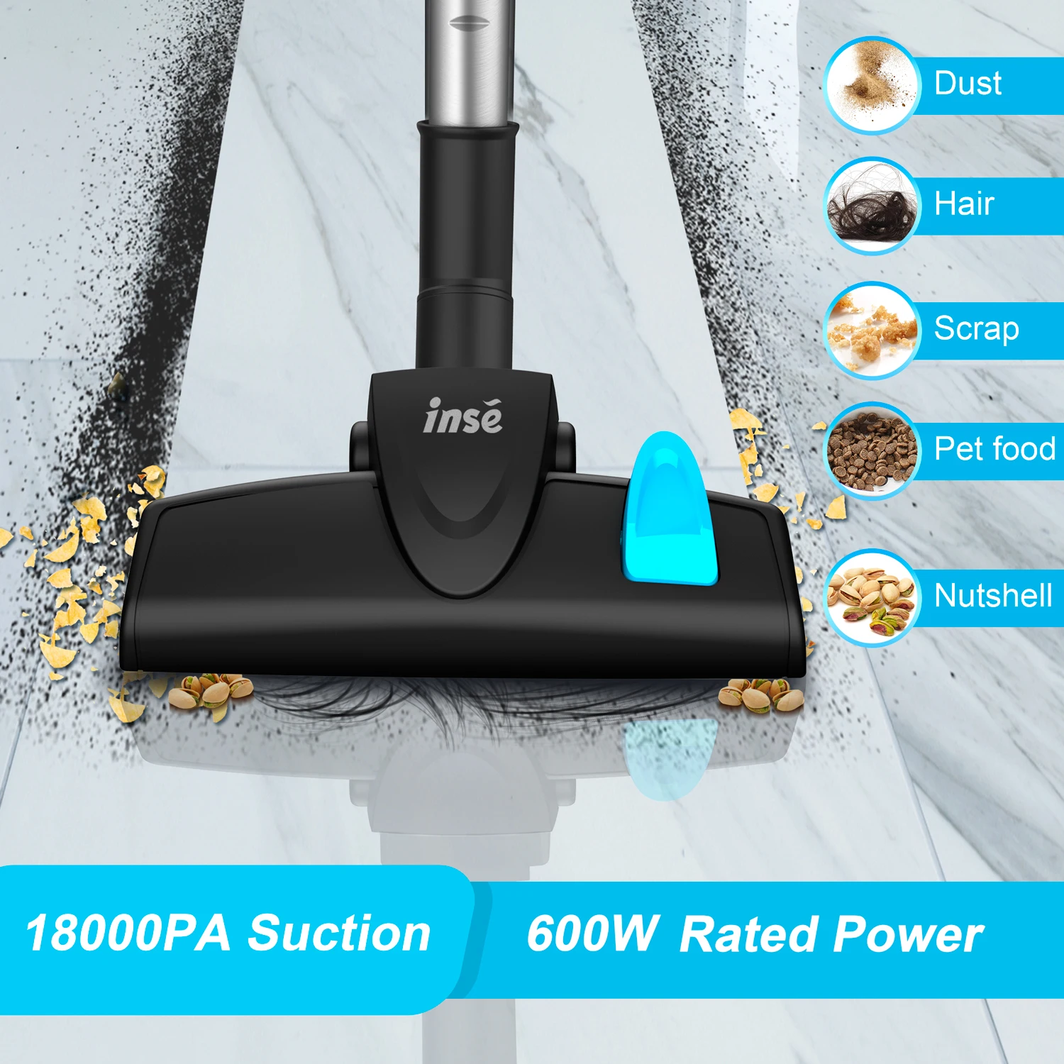 INSE – aspirateur à main avec fil I5, puissance d'aspiration de 18kpa, moteur de 600W, bâton, pour la maison, tapis en poils d'animaux