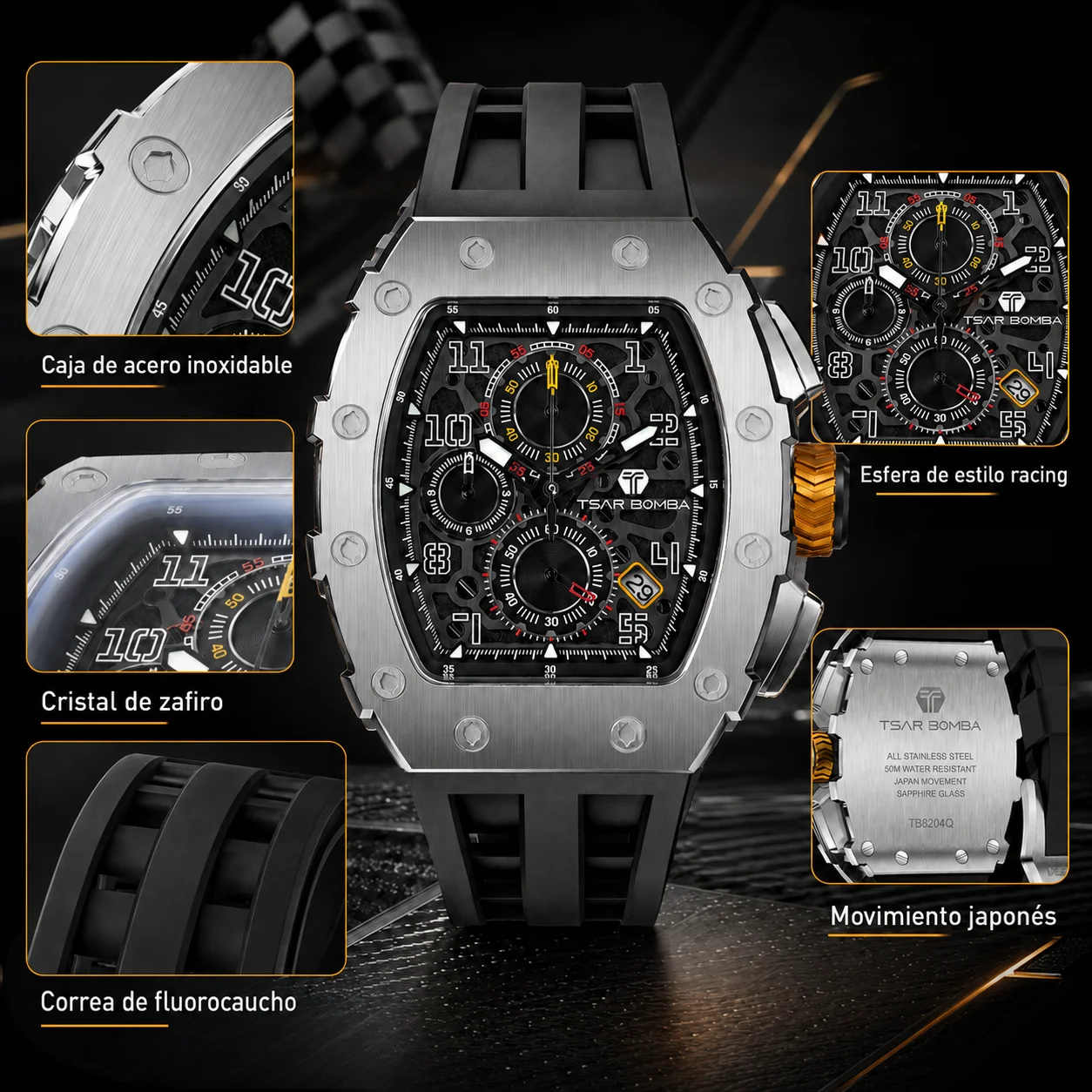 Reloj de Pulsera TSAR BOMBA de Lujo para Hombre, con Movimiento Japonés, Caja de Acero Inoxidable, Elegante Reloj de Vestir - Image 5