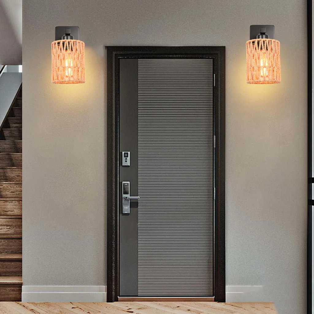 

Настенный светильник из пеньковой веревки E27, ретро настенный светильник, украшение, подходит для спальни, дома, абажур ручной работы, осветительная лампа ﻿