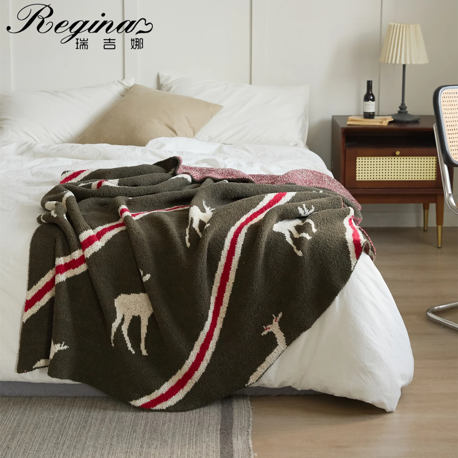 REGINA Sheep Stripe Pattern Knitted Blanket Luxury Soft Fluffy Microfiber Outdoor Office Travel Car Airplane Warm Throw Blanket