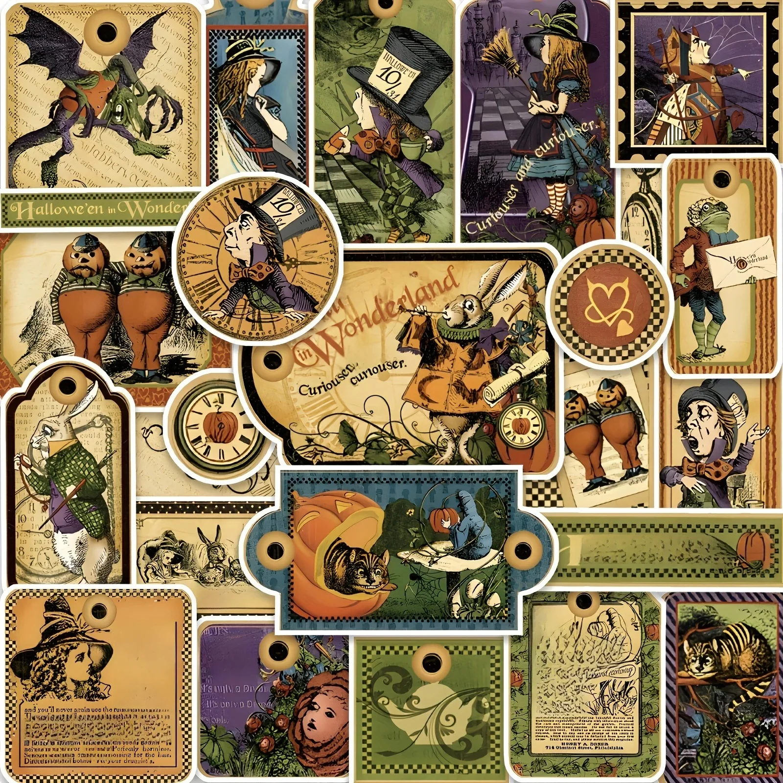 Autocollants thème Alice au pays des merveilles, étiquette autocollante Vintage pour bouteille d'eau, ordinateur portable, Journal indésirable, fournitures de Scrapbook, 54 pièces