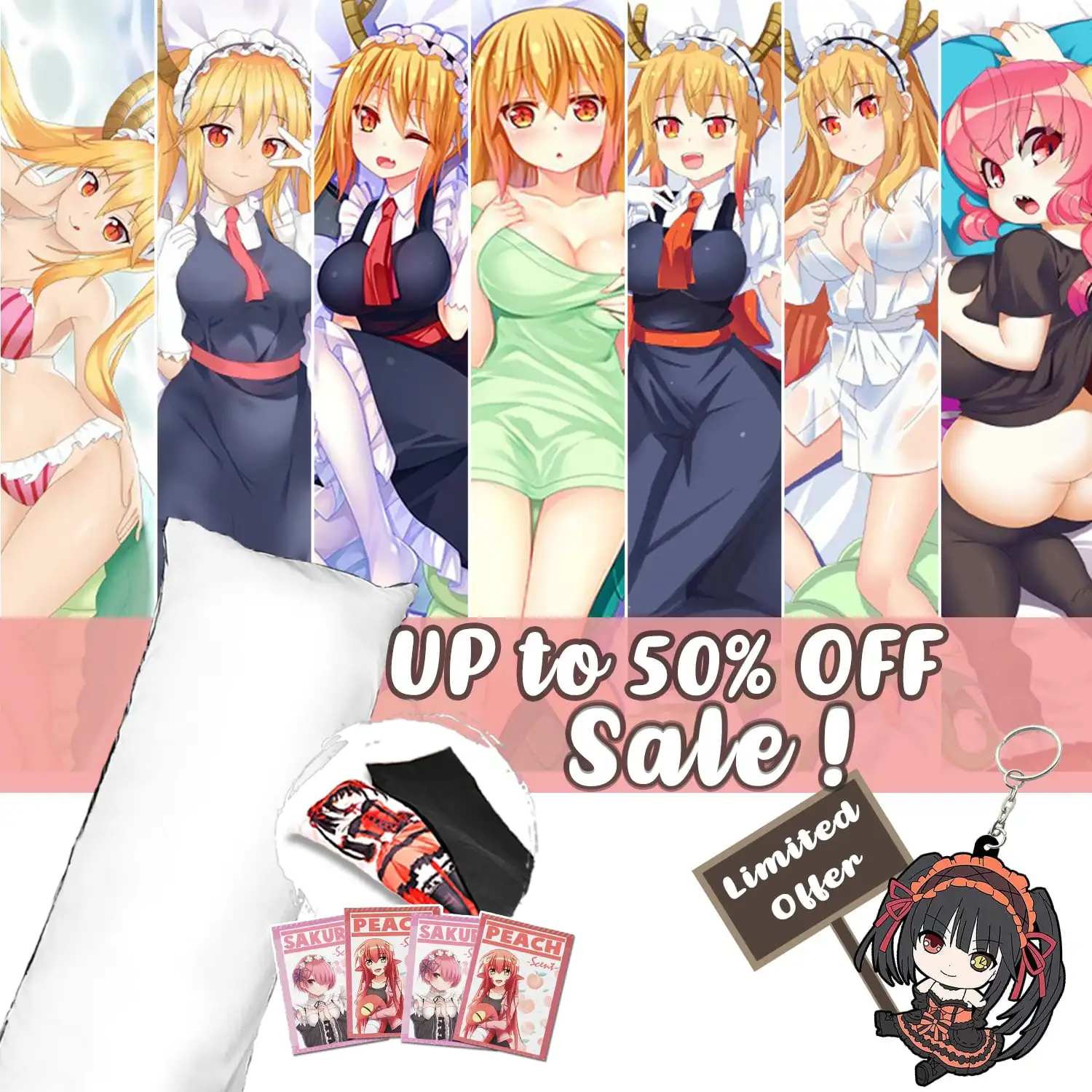 

Hobby Express Anime Dakimakura Japanese Otaku Waifu Life Size Hugging Body Pillow Cover Tohru Ilulu Miss Kobayashi's Dragon Maid