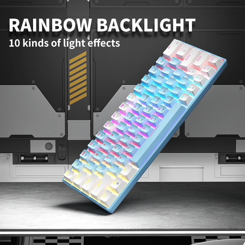 ZIFRIEND T62 63 Keys Wired Mechanical Keyboard Hot Swappable RGB Rainbow Backlight 3-Pin Switch Gaming Keyboard