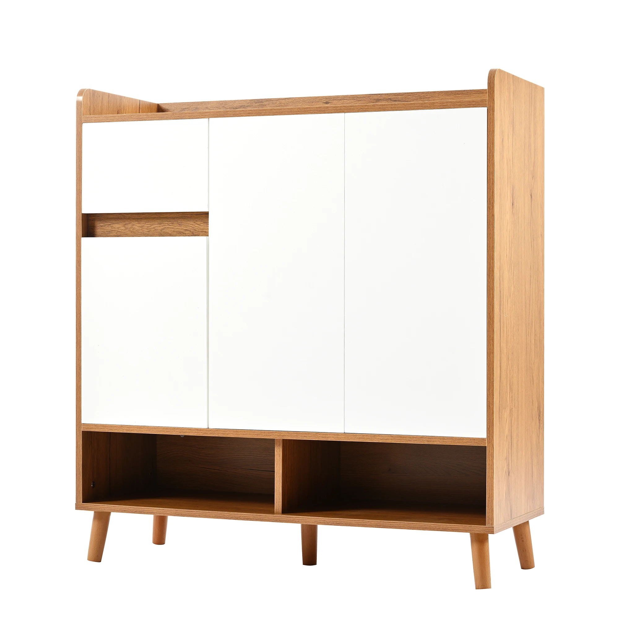 خزانة ملابس، بوفيه، أثاث أحذية مع أرفف قابلة للتعديل، أقدام خشبية صلبة، ارتفاع 99 سم × طول 90 سم × عمق 35 سم