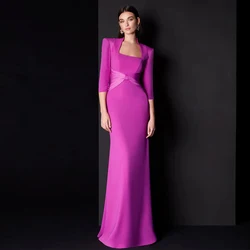 Luxury Wedding Guest Dresses for Women 2024 Fuchsia Trumpet Elegant Formal Party Dresses Mermaid 3/4 Sleeves Evening Gowns Long