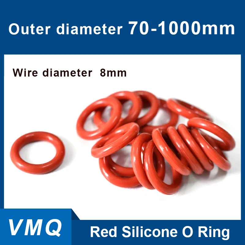 

1Pcs Silicone O Ring Gasket Red VMQ Food Grade Sealing Washer Waterproof Insulation Rubber Sealing Ring CS 8mm OD 70-1000mm