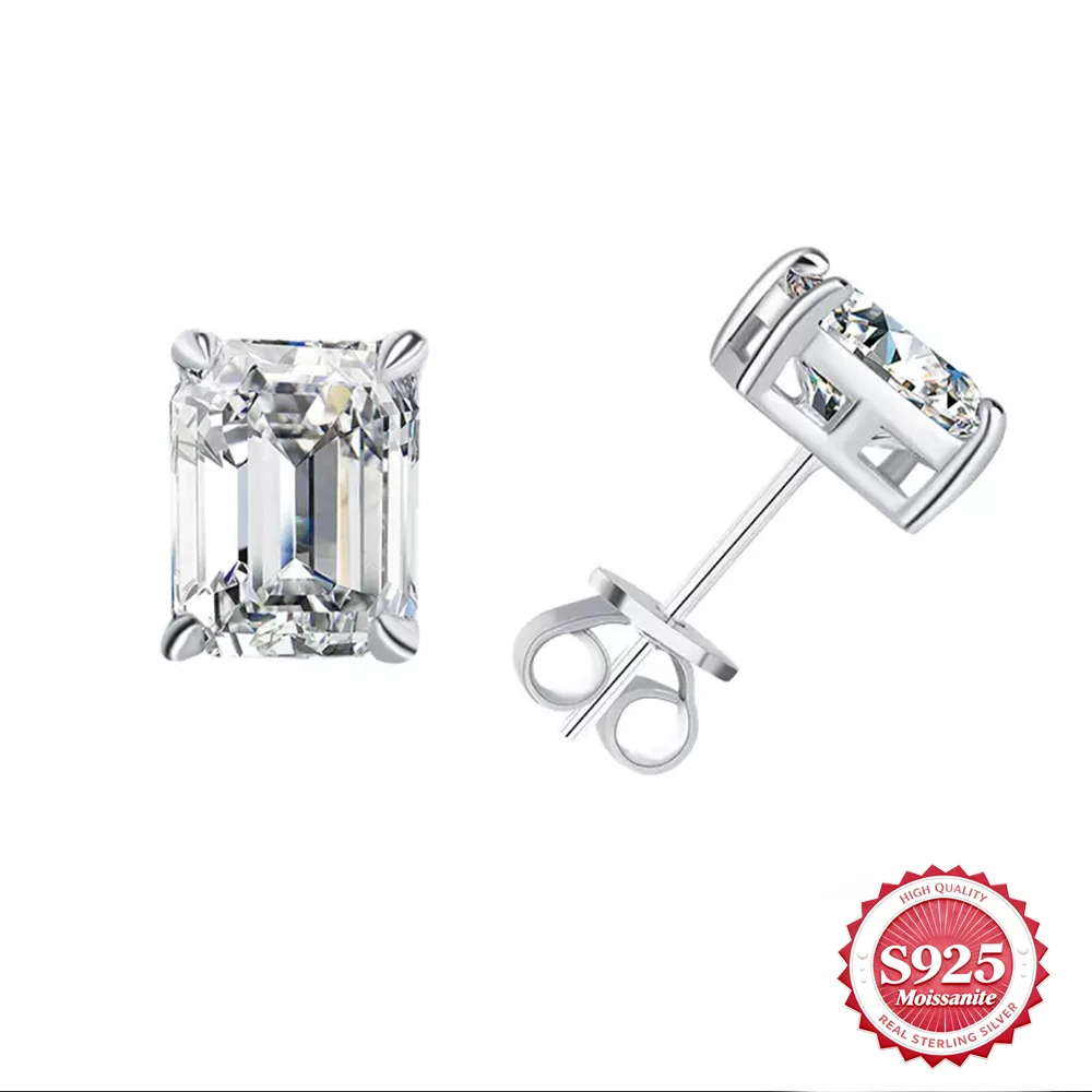 

S925 Silver Step Cut Moissanite Stud Earrings D VVS Synthetic Gemstone For Men Women Festival Engagement Daily Wear Jewelry Gift