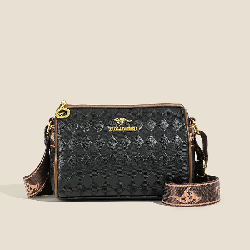 Womens Diamond Pattern PU Leather Crossbody Bag Fashion Shoulder Bag with Gold Accents Multi Compartment Casual Tote Daily Use T