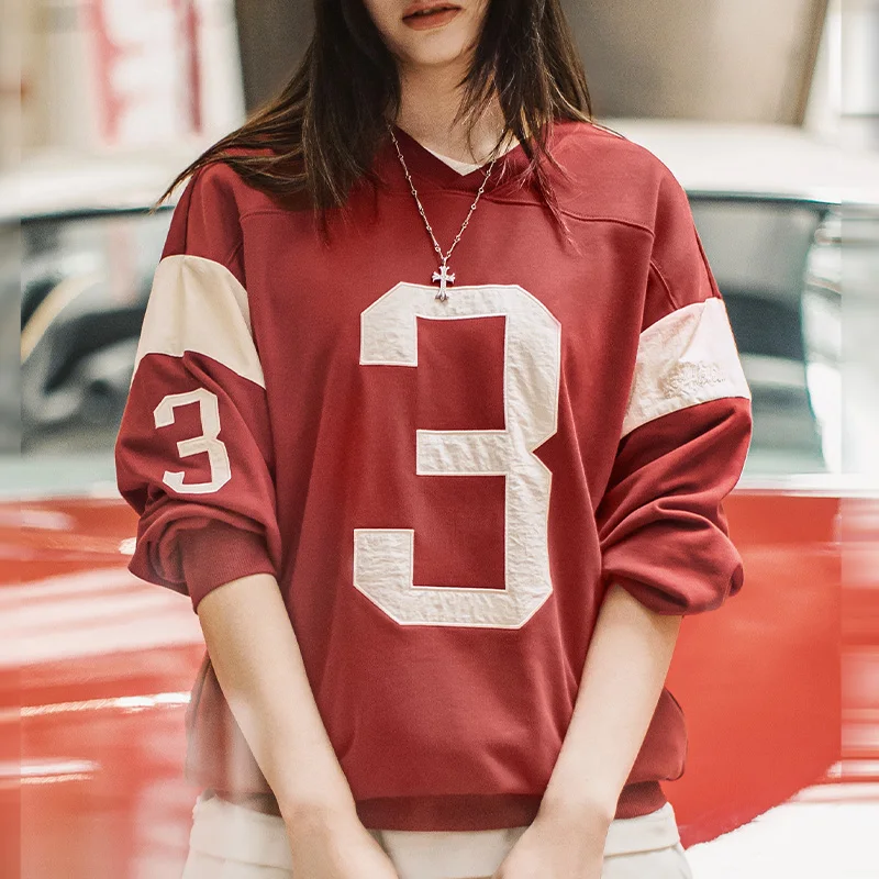 Vintage Women’s Color-Block V-Neck Baseball Sweatshirt