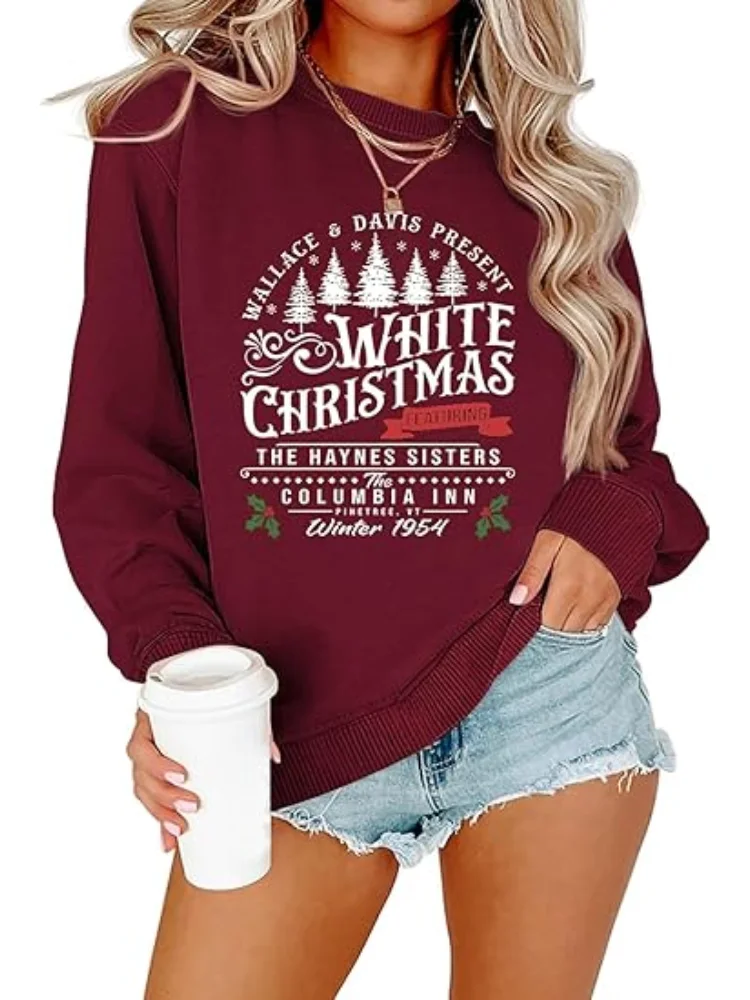 سويت شيرت أبيض لعيد الميلاد للنساء، سويت شيرت شجرة عيد الميلاد، سويت شيرت لعطلة عيد الميلاد، رسومات مضحكة